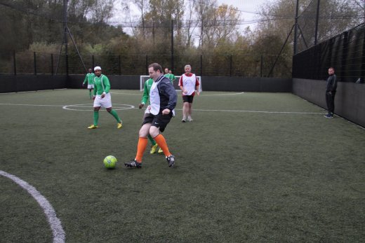 Chris Hazzard MLA prepares to score a goal at the recent MLA football match against 'World United' organised to promote the IFA's Football Against Racism Europe campaign.