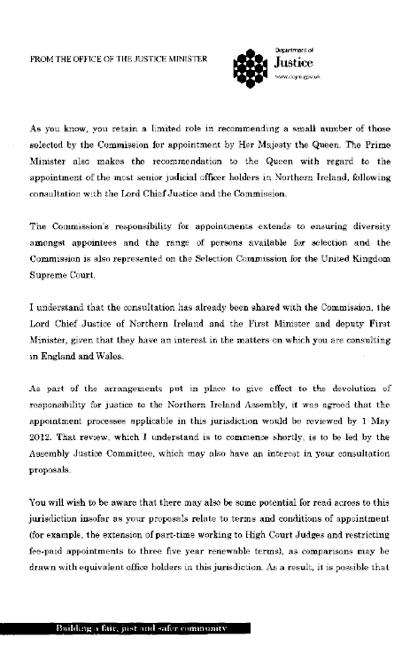 Department of Justice Response to Ministry of Justice Consultation