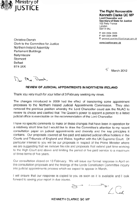 Lord Chancellor and Secretary of State for Justice submission