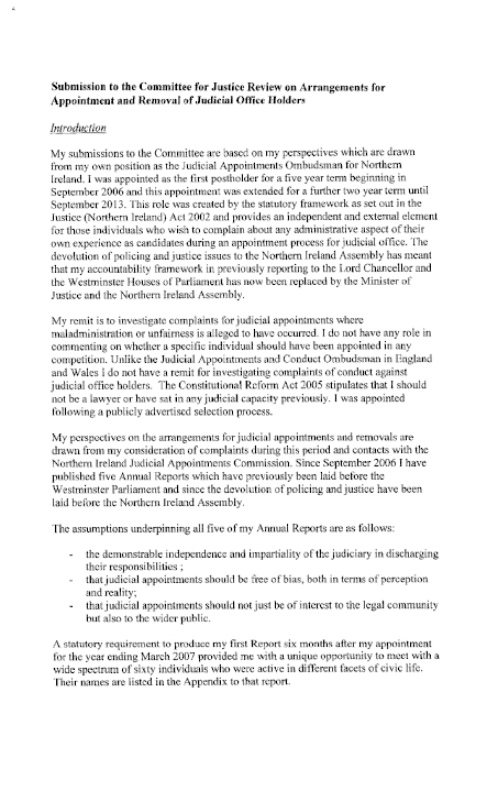 Northern Ireland Judicial Appointments Ombudsman submission