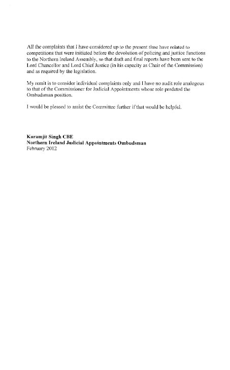 Northern Ireland Judicial Appointments Ombudsman submission