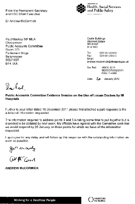 Correspondence of 20 January 2011  from Dr Andrew McCormick