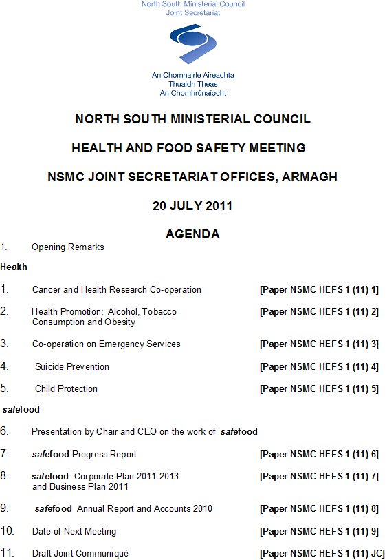 Agenda for the meeting Agenda for the meeting