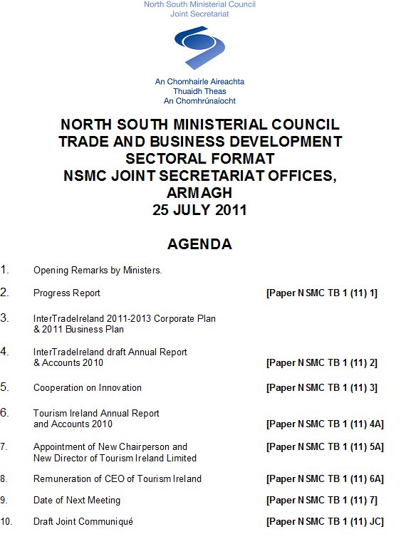 Agenda for the meeting Agenda for the meeting
