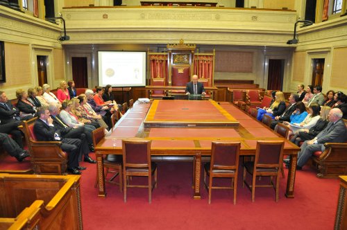 The Speaker of the Assembly, Mr William Hay MLA, welcomed guests to the Assembly Commission's Perspectives on Female Suffrage lecutre in the Senate Chamber, Parliament Buildings The Speaker of the Assembly, Mr William Hay MLA, welcomed guests to the Assembly Commission's Perspectives on Female Suffrage lecutre in the Senate Chamber, Parliament Buildings