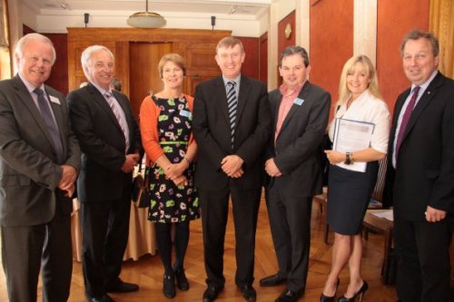 Education Committee Members with guests at the Committee's Area Planning event. From L-R: Trevor Lunn MLA; Sean Rogers MLA; Catherine Ward, Fermanagh Trust; Mervyn Storey MLA (Chairperson); Lauri McCusker, Fermanagh Trust; Brenda Hale MLA ; Danny Kinahan MLA (Deputy Chairperson)