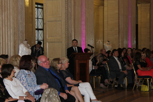 Mr Robin Swann MLA, Chairperson of the Committee for Employment and Learning welcoming attendees to the Belfast Metropolitan College fashion show in the Grand Hall, Parliament Buildings