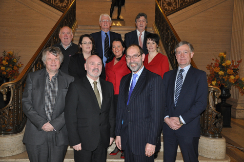The Northern Ireland Assembly Committee for Social Development pictured with members of the Social Security Advisory Committee (SSAC). Front Centre l-r Committee for Social Development Chairperson Alex Maskey MLA and SSAC Chairperson Paul Gray. The Committee received a briefing from the SSAC on its work on Welfare Reform and discussed a range of concerns regarding the potential impact of the Welfare Reform Bill on the vulnerable.