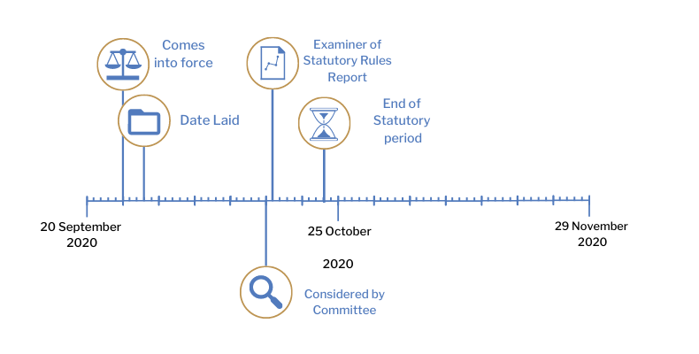 This timeline tracker shows the progress of The Health Protection (Coronavirus, Restrictions) (No. 2) (Amendment No. 6) Regulations (Northern Ireland) 2020. The exact details are available in the table below. 