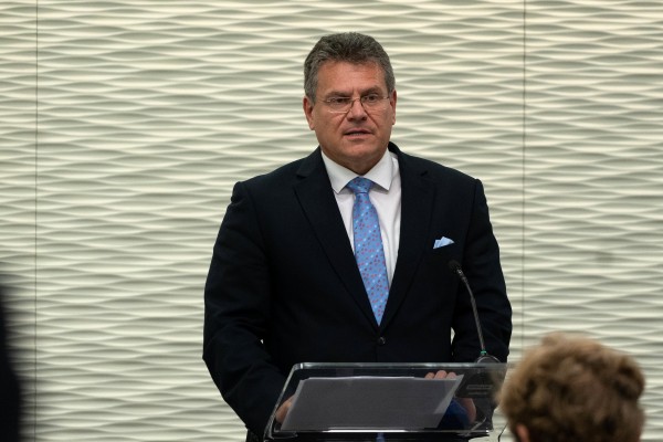 European Commission Vice-President Maroš Šefčovič speaking to media following recent meetings with the UK in London | Source: European Union