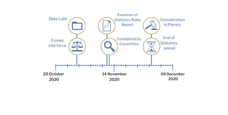 This timeline tracker shows the progress of The Health Protection (Coronavirus, Restrictions) (No. 2) (Amendment No. 11) Regulations (Northern Ireland) 2020. The exact details are available in the table below.