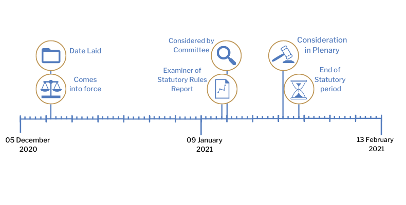 This timeline tracker shows the progress of The Health Protection (Coronavirus, Restrictions) (No. 2) (Amendment No. 19) Regulations (Northern Ireland) 2020. The exact details are available in the table below.