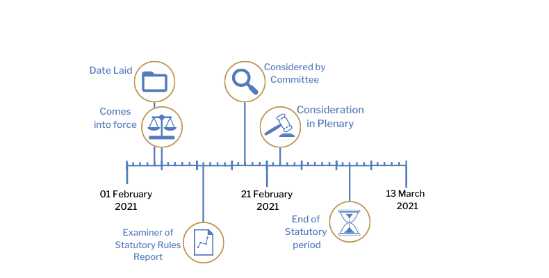 This timeline tracker shows the progress of The Health Protection (Coronavirus, Restrictions) (No. 2) (Amendment No. 3) Regulations (Northern Ireland) 2021. The exact details are available in the table below.
