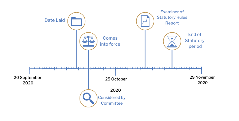 This timeline tracker shows the progress of The Corporate Insolvency and Governance Act 2020 (Coronavirus) (Schedule 8) (Early Termination of Certain Temporary Provisions) Regulations (NI) 2020. The exact details are available in the table below.