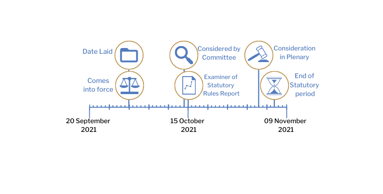 This timeline tracker shows the progress of The Health Protection (Coronavirus, Wearing of Face Coverings) (Amendment No. 6) Regulations (Northern Ireland) 2021. The exact details are available in the table below. 