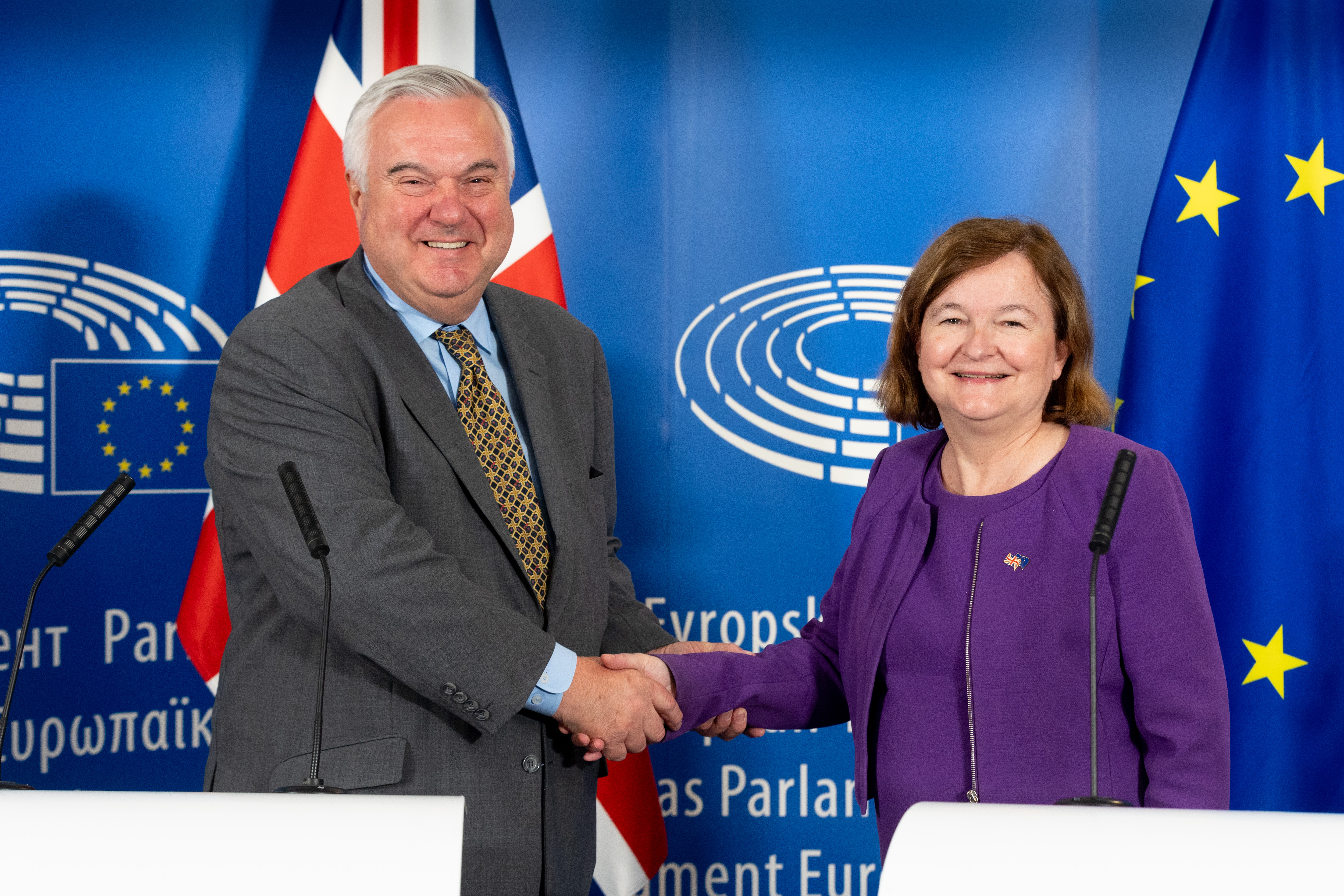 Co-chairs of the EU-UK Parliamentary Partnership Assembly Sir Oliver Heald and Nathalie Loiseau at the last PPA meeting in July 2023