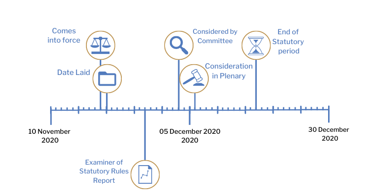 This timeline tracker shows the progress of The Health Protection (Coronavirus, Restrictions) (No. 2) (Amendment No. 16) Regulations (Northern Ireland) 2020. The exact details are available in the table below.