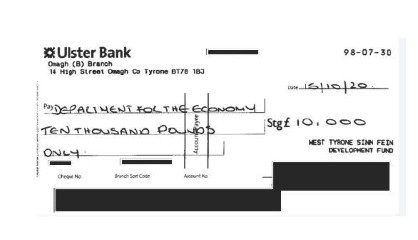Ulster Bank Cheque for £10,000 repayment