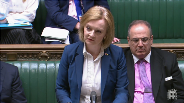 Foreign Secretary Liz Truss making the statement in the Commons