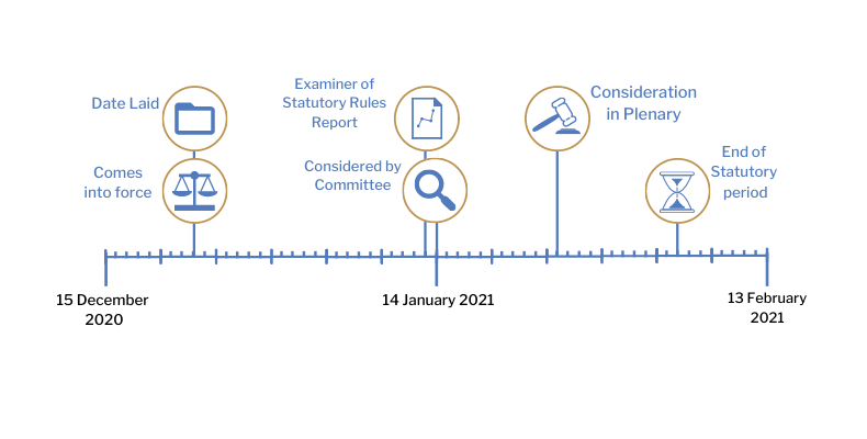 This timeline tracker shows the progress of The Health Protection (Coronavirus, Restrictions) (No. 2) (Amendment No. 23) Regulations (Northern Ireland) 2020. The exact details are available in the table below.