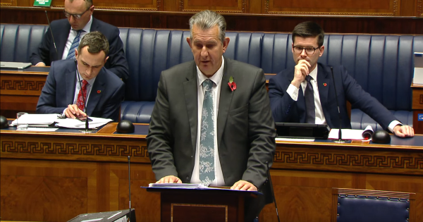 Minister for Agriculture, Environment and Rural Affairs Edwin Poots taking questions in the chamber 