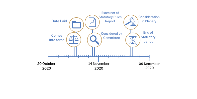 This timeline tracker shows the progress of The Health Protection (Coronavirus, Restrictions) (No. 2) (Amendment No. 12) Regulations (Northern Ireland) 2020. The exact details are available in the table below.