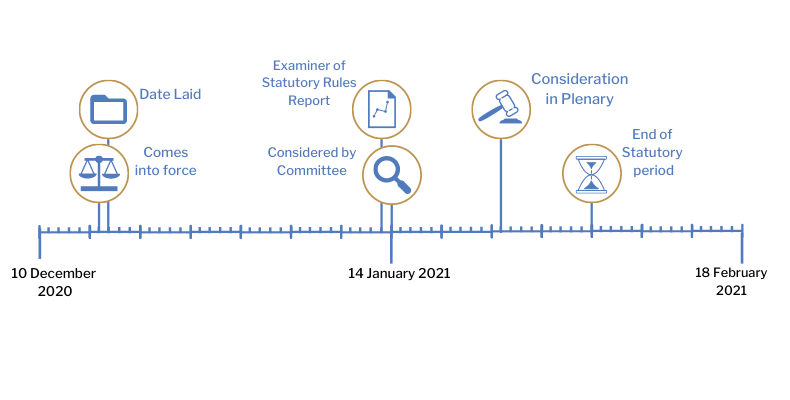 This timeline tracker shows the progress of The Health Protection (Coronavirus, Restrictions) (No. 2) (Amendment No. 20) Regulations (Northern Ireland) 2020. The exact details are available in the table below.