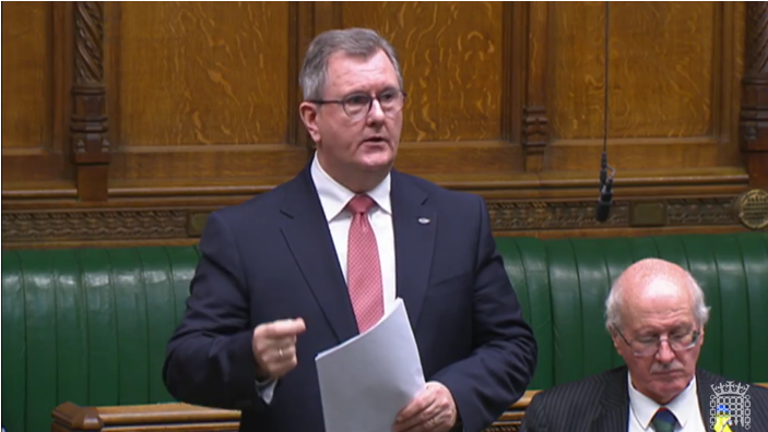Leader of the DUP, Sir Jeffrey Donaldson speaking during the debate in the House of Commons