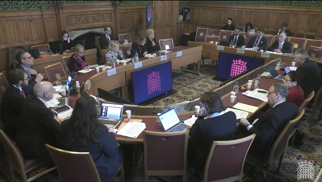 image of House of Lords Northern Ireland Scrutiny Committee pictured in a committee room in the House of Lords