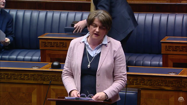First Minister Arlene Foster speaking to the Assembly