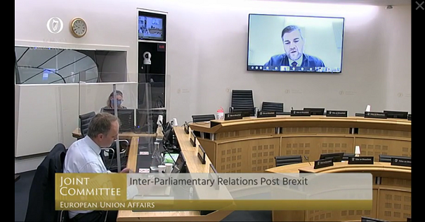 Chair of the Executive Office Committee Colin McGrath engaging with Oireachtas members | Source: OIreachtas