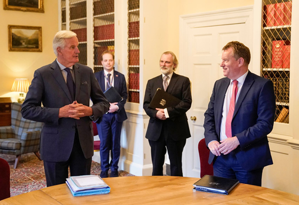 Lord Frost (right) meeting with Michael Barnier in July 2020 during the negotiations of the EU-UK Trade Agreement | Source: Andrew Parsons / No 10 Downing Street