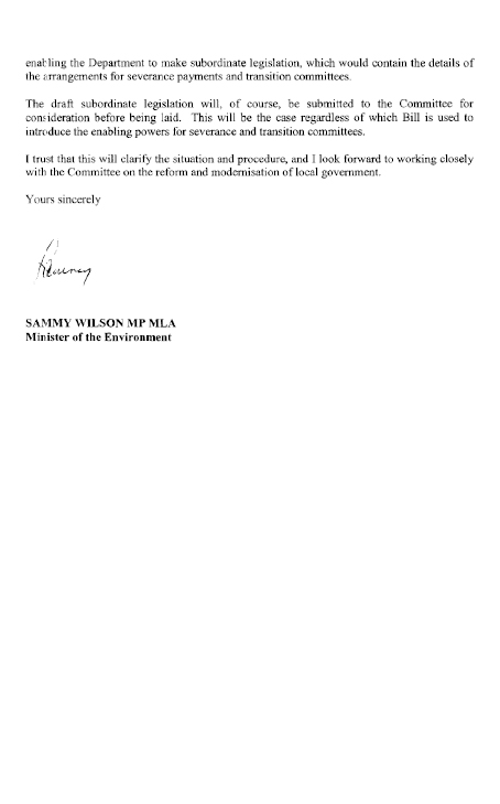 Letter from Minister of Envir