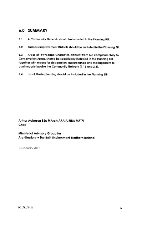 Ministerial Advisory Group Submission to the Planning Bill