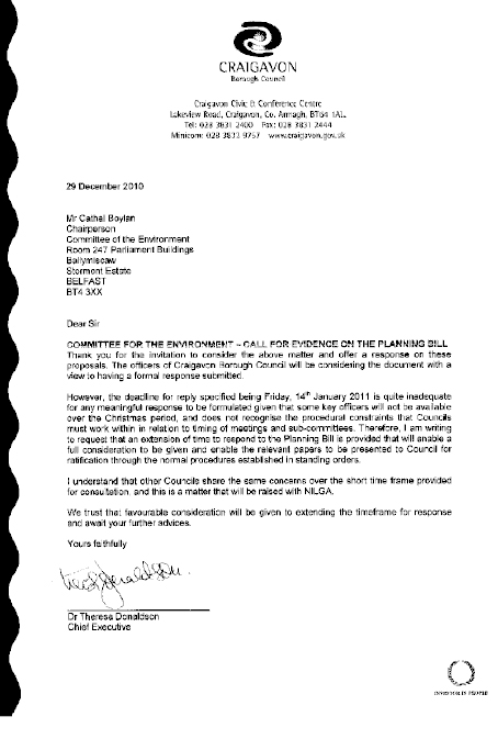 Letter from Craigavon Borough Council