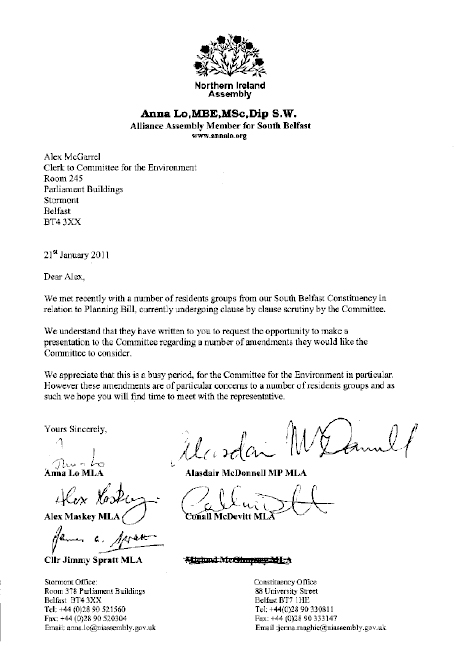 Letter from Belfast Residents Group