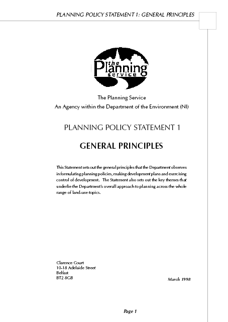 Planning Service PPS1 - General Principals