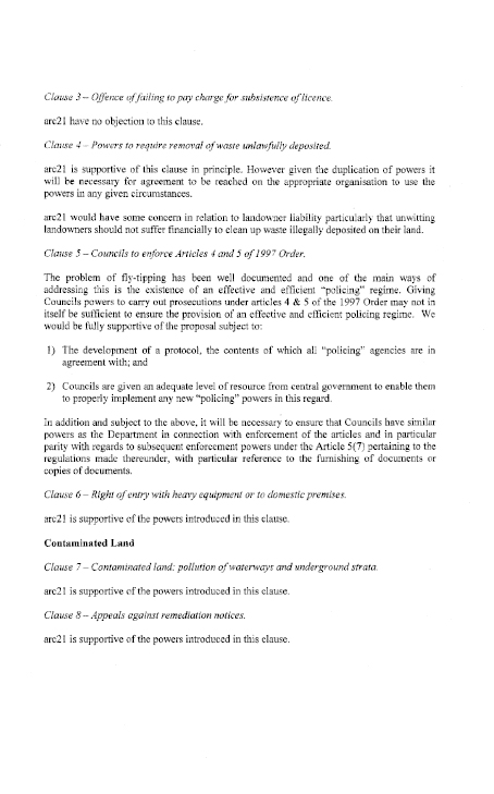 arc21 Written Submission to the Waste and Contaminated Land (Amendment) Bill