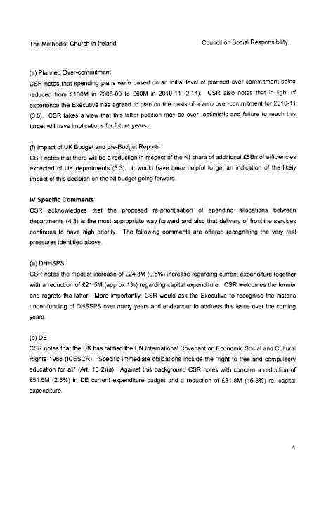 The Methodist Church in Ireland - Review of 2010-11 Spending Plans