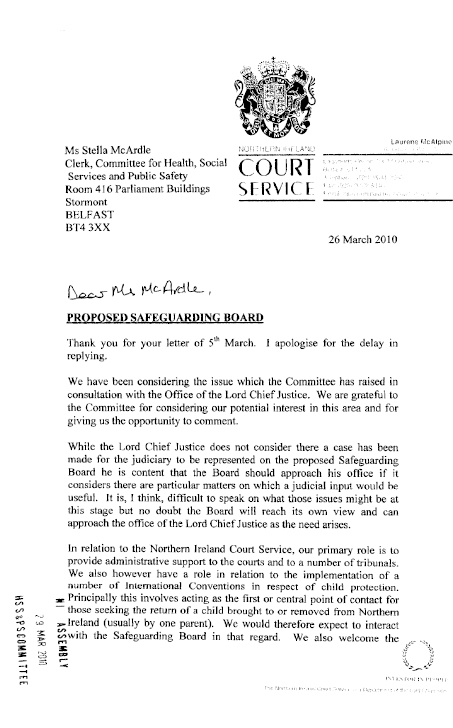 Letter from the Lord Chief Justice