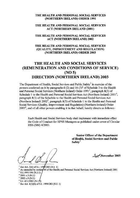 The Health and Social Services (Remuneration and Conditions of Service) (No 5) Direction (Northern Ireland) 2003