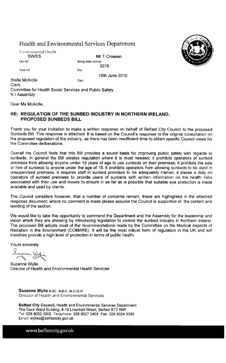Belfast City Council Accompanying Letter