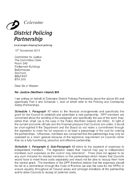 Coleraine District Policing Partnership submission