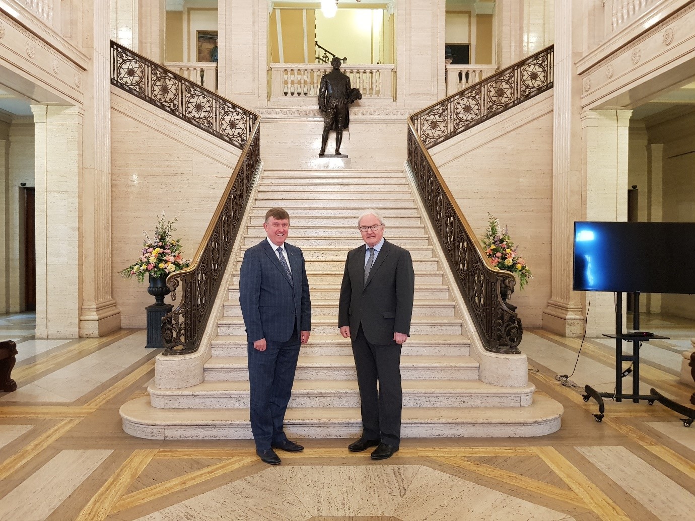 Committee Chairperson, Mervyn Storey MLA, with the Lord Chief Justice, Sir Declan Morgan, prior to his attendance at the Committee Meeting on 24 June 2021