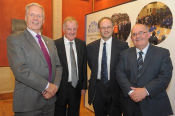 Pictured at a lecture entitled ‘Perspectives on the Ulster Covenant’ which took place at Parliament Buildings on Monday 24 September are: (l-r) Assembly Commission Member, Leslie Cree MLA; historian, Dr Jonathan Bardon; Assembly Commission Member, Peter Weir MLA; and the Speaker of the Northern Ireland Assembly, Mr William Hay MLA.