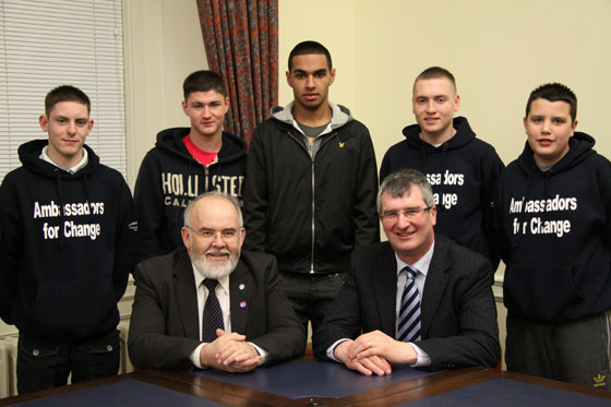 Young people from the 'Ambassadors for Change' programme, which facilitates cross-community discussion and co-operation, meet with the Committee for the Office of the First Minister/deputy First Minister