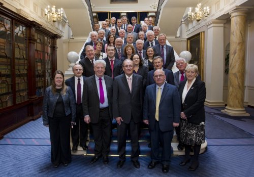 Pictured at the inaugural meeting of the North/South Inter-Parliamentary Association (NSIPA) in the Seanad Chamber, Leinster House are MLAs, TDs and Senators from the Northern Ireland Assembly and the Houses of the Oireachtas.  