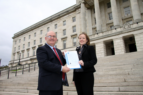 Speaker of the Northern Ireland Assembly, Mr William Hay MLA, is pictured with The Assembly’s Sustainable Development Manager, Louise Friel.