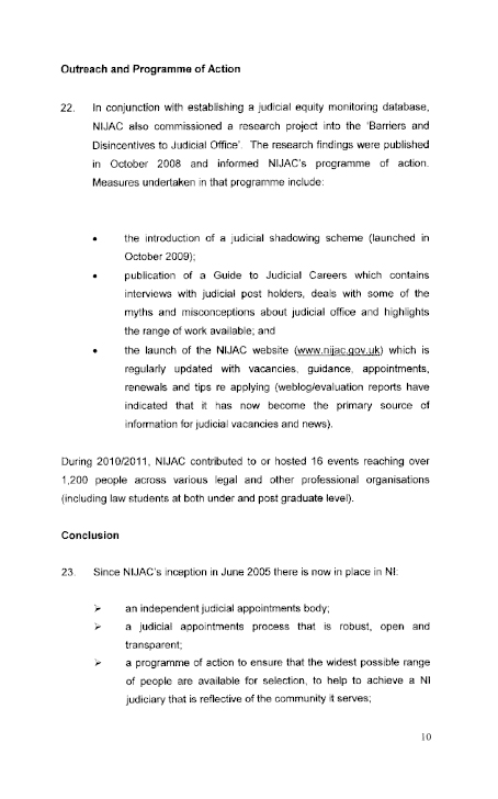 Lord Chief Justice, Chairman of the Northern Ireland Judicial Appointments Commission submission