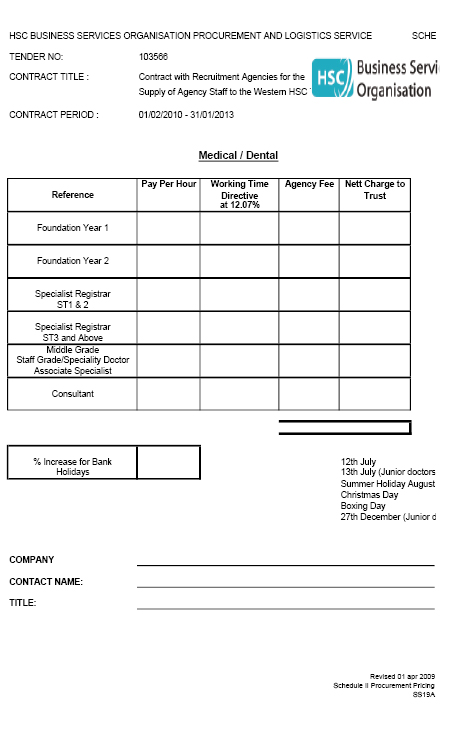 HSC Tender